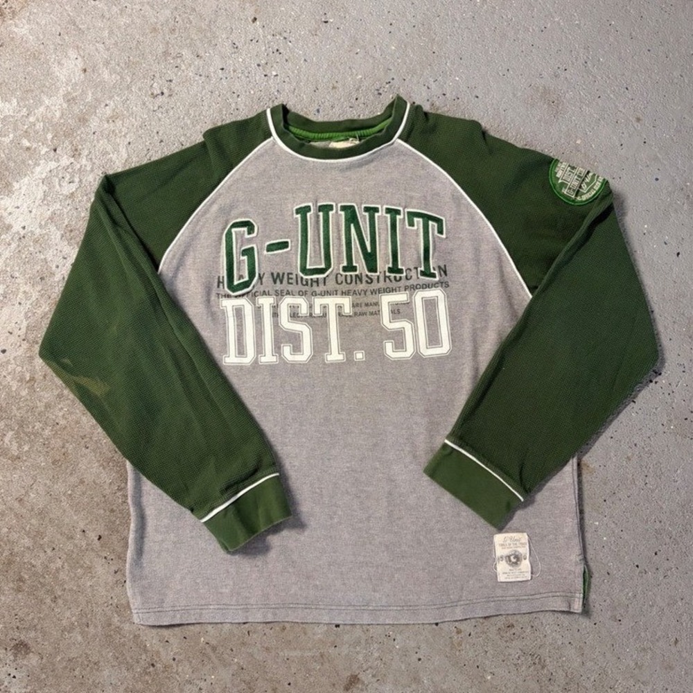 Vintage Y2K G-Unit Heavyweight Thermal Shirt Grey Green Raglan 2000s XL